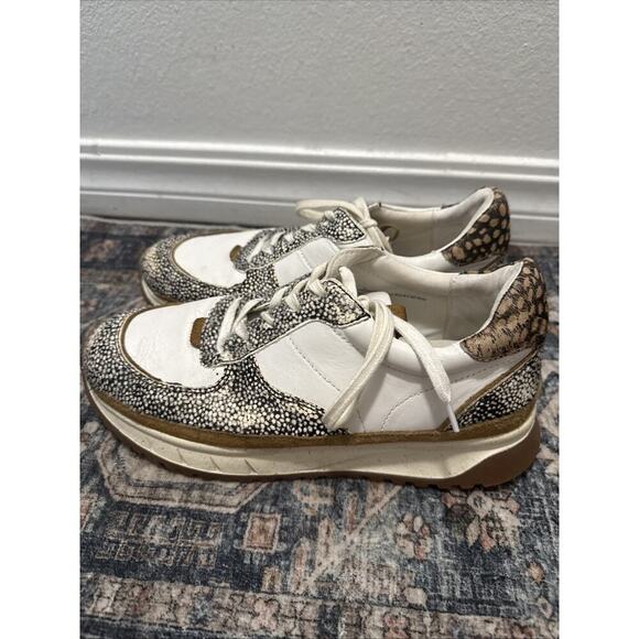 Madewell Kickoff Trainer Sneakers Leather Calf Hair Leopard Olive Grove Sz 9.5 - Picture 3 of 6